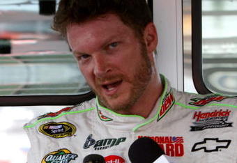 DARLINGTON, SC - MAY 08: Dale Earnhardt Jr., driver of the #88 Mountain Dew/National Guard Chevrolet, talks to the media after practice for the NASCAR Sprint Cup Series Southern 500 on May 8, 2009 at Darlington Raceway in Darlington, South Carolina.  (Photo by Chris Trotman/Getty Images)