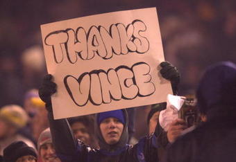 18 Feb 2001:  A New York Hitmen fan holds a sign thanking Vince McMahon during the Hitmen's game against the Orlando Rage at Giant Stadium in East Rutherford, New Jersey.  DIGITAL IMAGE  Mandatory Credit: Ezra Shaw/ALLSPORT