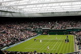 LONDON, ENGLAND - MAY 17:  A general view of the closed centre court roof during the Mixed Doubles match of Andre Agassi and Steffi Graf against Tim Henman and Kim Clijsters during the 'Centre Court Celebration' at Wimbledon on May 17, 2009 in London, England.  (Photo by AELTC/Pool/Getty Images)