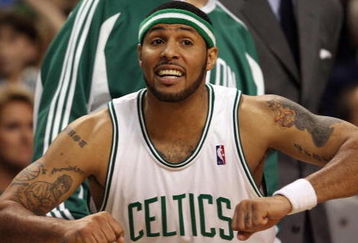 BOSTON - MAY 12:  Eddie House #50 of the Boston Celtics encourages his teamamtes from the bench in the fourth quarter against the Orlando Magic in Game Five of the Eastern Conference Semifinals during the 2009 NBA Playoffs at TD Banknorth Garden on May 12, 2009 in Boston, Massachusetts. The Celtics defeated the Magic 92-88.  NOTE TO USER: User expressly acknowledges and agrees that, by downloading and or using this photograph, User is consenting to the terms and conditions of the Getty Images License Agreement.  (Photo by Elsa/Getty Images)