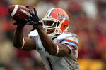 TALLAHASSEE, FL - NOVEMBER 29:  Receiver Percy Harvin #1 of the Florida Gators takes a direct snap and runs for a touchdown  against the Florida State Seminoles at Bobby Bowden Field at Doak Campbell Stadium on November 29, 2008 in Tallahassee, Florida.  The Gators defeated the Seminoles 45-15.  (Photo by Marc Serota/Getty Images)