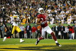 TAMPA, FL - FEBRUARY 01:  Larry Fitzgerald #11 of the Arizona Cardinals celebrates after scoring on a 64-yard touchdown reception in the fourth quarter against the Pittsburgh Steelers during Super Bowl XLIII on February 1, 2009 at Raymond James Stadium in Tampa, Florida. Steelers won 27-23. (Photo by Al Bello/Getty Images)