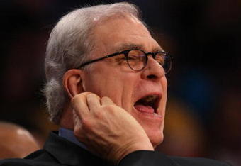 LOS ANGELES - APRIL 12: Head coach Phil Jackson of the Los Angeles Lakers shouts instructions during the game with the Memphis Grizzlies on April 12, 2009 at Staples Center in Los Angeles, California. The Lakers won 92-75. NOTE TO USER: User expressly acknowledges and agrees that, by downloading and/or using this Photograph, user is consenting to the terms and conditions of the Getty Images License Agreement. (Photo by Stephen Dunn/Getty Images)