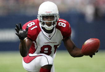 ST. LOUIS - NOVEMBER 02:  Anquan Boldin #81 of the Arizona Cardinals celebrates the first down in the first quarter against the St. Louis Rams on November 2, 2008 at the Edwards Jones Dome in St. Louis, Missouri.  (Photo by Elsa/Getty Images)