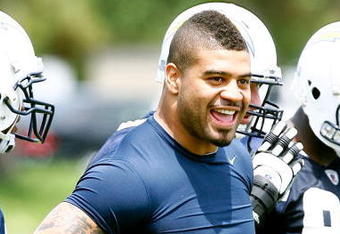 SAN DIEGO - MAY 03: Linebacker Shawne Merriman #56 of the San Diego Chargers watches practice during minicamp at the team's training facility on May 3, 2009 in San Diego, California. Merriman did not participate in any of the drills. (Photo by Kevin Terrell/Getty Images)