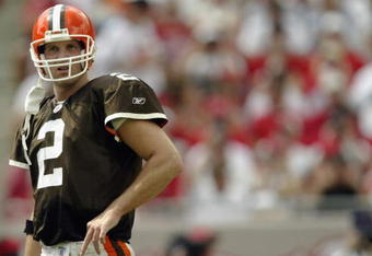 TAMPA, FL - OCTOBER 13:  Quarterback Tim Couch #2 of the Cleveland Browns stands on the field during the NFL game against the Tampa Bay Buccaneers on October 13, 2002 at Raymond James Stadium in Tampa, Florida.  The Buccaneers won 17-3. (Photo by Andy Lyons/Getty Images)