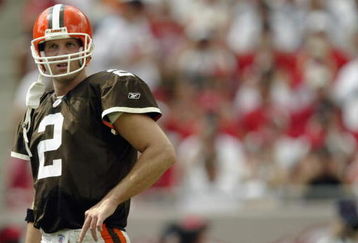TAMPA, FL - OCTOBER 13:  Quarterback Tim Couch #2 of the Cleveland Browns stands on the field during the NFL game against the Tampa Bay Buccaneers on October 13, 2002 at Raymond James Stadium in Tampa, Florida.  The Buccaneers won 17-3. (Photo by Andy Lyons/Getty Images)