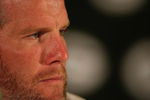 GREEN BAY, WI - MARCH 06: Quarterback Brett Favre of the Green Bay Packers listens to a question at his retirement press conference on March 6, 2008 at Lambeau Field in Green Bay, Wisconsin. (Photo by Jonathan Daniel/Getty Images)