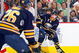 BUFFALO, NY - APRIL 06: Derek Roy #9 of the Buffalo Sabres looks to make a pass to teammate Thomas Vanek #26 against the Detroit Red Wings  on April 6, 2009 at HSBC Arena in Buffalo, New York.  (Photo by Rick Stewart/Getty Images)