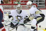 WASHINGTON - MAY 13: Goaltender Marc-Andre Fleury #29 and Sidney Crosby #87 of the Pittsburgh Penguins defend the net against Alexander Semin #28 of the Washington Capitals during Game Seven of the Eastern Conference Semifinal  Round of the 2009 Stanley Cup Playoffs at Verizon Center on May 13, 2009 in Washington, DC. (Photo by Bruce Bennett/Getty Images)