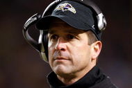 PITTSBURGH - JANUARY 18:  Head coach John Harbaugh of the Baltimore Ravens looks on after he threw a challenge flag which over-turned a potential reception by the Pittsburgh Steelers during the AFC Championship game on January 18, 2009 at Heinz Field in Pittsburgh, Pennsylvania.  (Photo by Streeter Lecka/Getty Images)