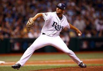ST PETERSBURG, FL - OCTOBER 23:  David Price #14 of the Tampa Bay Rays throws a pitch against the Philadelphia Phillies during game two of the 2008 MLB World Series on October 23, 2008 at Tropicana Field in St. Petersburg, Florida. The Rays won 4-2.  (Photo by Jamie Squire/Getty Images)