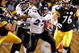 PITTSBURGH - JANUARY 18: Running back Ray Rice #27 of the Baltimore Ravens runs the ball against linebacker James Farrior of the Pittsburgh Steelers during the AFC championship game on January 18, 2009 at Heinz Field in Pittsburgh, Pennsylvania. (Photo by Gregory Shamus/Getty Images)