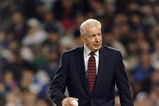 20 Oct 1996:  Baseball great Joe Dimaggio walks out to the pitchers mound to throw out the first pitch of the 1996 World Series Game One between the Atlanta Braves and the New York Yankees at Yankee Stadium in the Bronx, New York. The Braves defeated the Yankees 12-1. Mandatory Credit: Doug Pensinger  /Allsport