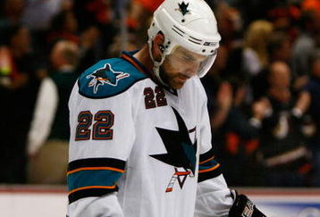 ANAHEIM, CA - APRIL 27:  Dan Boyle #22 of the San Jose Sharks stands on the ice after the Sharks were eliminated from the playoffs by the Anaheim Ducks during Game Six of the Western Conference Quarterfinal Round of the 2009 Stanley Cup Playoffs at the Honda Center on April 27, 2009 in Anaheim, California.  (Photo by Jeff Gross/Getty Images)