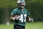 PHILADELPHIA - MAY 1: Fullback Leonard Weaver #43 of the Philadelphia Eagles practices during minicamp at the NovaCare Complex on May 1, 2009 in Philadelphia, Pennsylvania. (Photo by Hunter Martin/Getty Images)