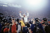 STANFORD, CA - JANUARY 20:  Head coach Bill Walsh of the San Francisco 49ers enjoys a victory ride on the field after defeating the Miami Dolphins 38-16 in Super Bowl XIX at Stanford Stadium on January 20, 1985 in Stanford, California.  (Photo by George Rose/Getty Images)
