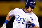 KANSAS CITY, MO - MAY 05:  Mike Jacobs #17 of the Kansas City Royals rounds the bases after hitting a three-run home run in the fourth inning against the Chicago White Sox on May 5, 2009 at Kauffman Stadium in Kansas City, Missouri.  (Photo by Jamie Squire/Getty Images)