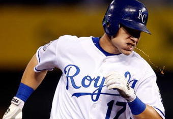 KANSAS CITY, MO - MAY 05:  Mike Jacobs #17 of the Kansas City Royals rounds the bases after hitting a three-run home run in the fourth inning against the Chicago White Sox on May 5, 2009 at Kauffman Stadium in Kansas City, Missouri.  (Photo by Jamie Squire/Getty Images)