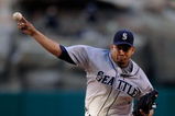 ANAHEIM, CA - APRIL 25:  Pitcher Carlos Silva #52 of the Seattle Mariners throws against the Los Angeles Angels of Anaheim during the thrid inning of the baseball game on April 25, 2009 at Angel Stadium in Anaheim, California.  (Photo by Kevork Djansezians/Getty Images)