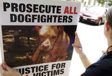 RICHMOND, VA - JULY 26:  Protestors from People for the Ethical Treatment of Animals carry signs as they wait for Atlanta Falcons quarterback Michael Vick to appear for a bond hearing and arraignment in federal court July 26, 2007 in Richmond, Virginia. Vick and three associates were indicted earlier this month on charges related to their alleged role in an interstate dogfighting ring.  (Photo by Jonathan Ernst/Getty Images)