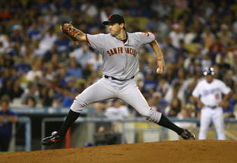 LOS ANGELES, CA - MAY 08:  Barry Zito #75 of the San Francisco Giants throws a pitch against the Los Angeles Dodgers at Dodger Stadium on May 8, 2009 in Los Angeles, California.  (Photo by Jeff Gross/Getty Images)