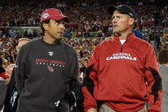 TAMPA, FL - FEBRUARY 01:  Offensive coordinator Todd Haley stands with head coach Ken Whisenhunt of the Arizona Cardinals against the Pittsburgh Steelers during Super Bowl XLIII on February 1, 2009 at Raymond James Stadium in Tampa, Florida.  (Photo by Jamie Squire/Getty Images)