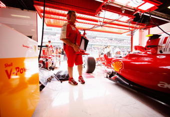 BARCELONA, SPAIN - MAY 08:  Kimi Raikkonen of Finland and Ferrari exits his team garage during practice for the Spanish Formula One Grand Prix at the Circuit de Catalunya on May 8, 2009 in Barcelona, Spain.  (Photo by Mark Thompson/Getty Images)