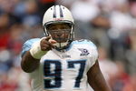 HOUSTON - DECEMBER 14:  Defensive tackle Tony Brown #97 of the Tennessee Titans stands on the line during the game with the Houston Texans on December 14, 2008 at Reliant Stadium in Houston, Texas.  The Texans won 13-12.  (Photo by Stephen Dunn/Getty Images)