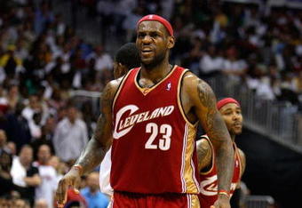 ATLANTA - MAY 11:  LeBron James #23 of the Cleveland Cavaliers reacts after a defensive stop against the Atlanta Hawks during Game Four of the Eastern Conference Semifinals during the 2009 NBA Playoffs at Philips Arena on May 11, 2009 in Atlanta, Georgia.  NOTE TO USER: User expressly acknowledges and agrees that, by downloading and/or using this Photograph, user is consenting to the terms and conditions of the Getty Images License Agreement.  (Photo by Andy Lyons/Getty Images)