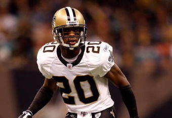 NEW ORLEANS - OCTOBER 12:  Randall Gay #20 of the New Orleans Saints plays against the Oakland Raiders during their NFL game on October 12, 2008 at the Superdome in New Orleans, Louisiana. The Saints defeated the Raiders 34-3.  (Photo by Chris Graythen/Getty Images)