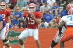 GAINESVILLE, FL - APRIL 18: Quarterback Tim Tebow #15 of the University of Florida passes upfield during the spring football Orange and Blue game April 18, 2009 at Ben Hill Griffin Stadium in Gainesville, Florida.  (Photo by Al Messerschmidt/Getty Images)