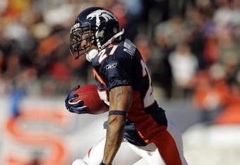 DENVER - DECEMBER 31:  Maurice Hicks #43 of the San Francisco 49ers flips over Darrent Williams #27 of the Denver Broncos after a 16-yard return in the first quarter at Invesco Field at Mile High December 31, 2006 in Denver, Colorado.  (Photo by Brian Bahr/Getty Images)