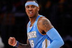 LOS ANGELES, CA - MAY 19:  Carmelo Anthony #15 of the Denver Nuggets reacts in the first half against the Los Angeles Lakers in Game One of the Western Conference Finals during the 2009 NBA Playoffs at Staples Center on May 19, 2009 in Los Angeles, California. NOTE TO USER: User expressly acknowledges and agrees that, by downloading and or using this photograph, User is consenting to the terms and conditions of the Getty Images License Agreement.  (Photo by Kevork Djansezian/Getty Images)