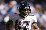 INDIANAPOLIS - OCTOBER 12:  Demetrius Williams #87 of the Baltimore Ravens jogs on the field during the NFL game against the Indianapolis Colts at Lucas Oil Stadium on October 12, 2008 in Indianapolis, Indiana. The Colts defeated the Ravens 31-3. (Photo by Andy Lyons/Getty Images)