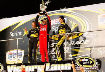 CONCORD, NC - MAY 16:  Tony Stewart, driver of the #14 Office Depot Chevrolet, celebrates in victory lane after winning the NASCAR Sprint All-Star Race on May 16, 2009 at Lowe's Motor Speedway in Concord, North Carolina.  (Photo by Geoff Burke/Getty Images for NASCAR)