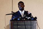 RICHMOND, VA - AUGUST 27:  Atlanta Falcons quarterback Michael Vick speaks to reporters at the Omni Richmond Hotel after agreeing to a guilty plea on charges stemming from his involvement in a dogfighting ring August 27, 2007, in Richmond, Virginia.  (Photo by Jonathan Ernst/Getty Images)