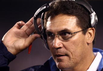 SAN DIEGO, CA - NOVEMBER 23:  Defensive Coordinator Ron Rivera of the San Diego Chargers looks on against the Indianapolis Colts during their NFL Game at Qualcomm Stadium on November 23, 2008 in San Diego, California.  (Photo by Donald Miralle/Getty Images)
