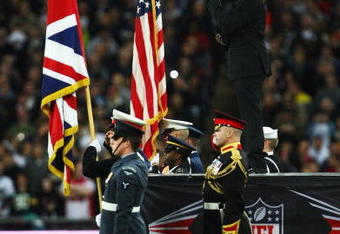 LONDON - OCTOBER 26:  Ne-Yo perfoms the American National Anthem during the Bridgestone International Series NFL match between San Diego Chargers and New Orleans Saints at Wembley Stadium on October 26, 2008 in London, England.  (Photo by Laurence Griffiths/Getty Images)