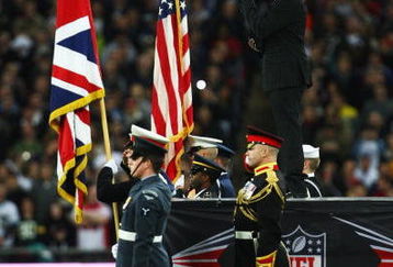LONDON - OCTOBER 26:  Ne-Yo perfoms the American National Anthem during the Bridgestone International Series NFL match between San Diego Chargers and New Orleans Saints at Wembley Stadium on October 26, 2008 in London, England.  (Photo by Laurence Griffiths/Getty Images)