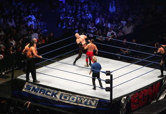 SYDNEY, AUSTRALIA - JUNE 15:  Chavo Guerrero (C) fights ECW Champion Kane during WWE Smackdown at Acer Arena on June 15, 2008 in Sydney, Australia.  (Photo by Gaye Gerard/Getty Images)