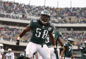 PHILADELPHIA - NOVEMBER 18:  Trent Cole #58 of the Philadelphia Eagles reacts during the NFL game against the Miami Dolphins at Lincoln Financial Field on November 18, 2007 in Philadelphia, Pennsylvania. (Photo by Al Bello/Getty Images)