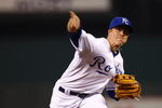 KANSAS CITY, MO - APRIL 9:  Starting pitcher Zach Greinke #23 of the Kansas City Royals throws against the New York Yankees on April 9, 2008 at Kauffman Stadium in Kansas City, Missouri.  (Photo by G. Newman Lowrance/Getty Images)  