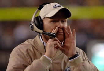 Philadelphia Eagles secondary coach Sean McDermott directs the defense  against the Dallas Cowboys November 14, 2005 at Lincoln Financial Field in Philadelphia.  The Cowboys defeated the Eagles 21 - 20.  (Photo by Al Messerschmidt/Getty Images)