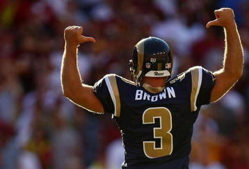 LANDOVER, MD - OCTOBER 12:  Josh Brown #3 of the St. Louis Rams celebrates kicking the winning field goal against the Washington Redskins during their game on October 12, 2008 at FedEx Field in Landover, Maryland.  (Photo by Chris McGrath/Getty Images)