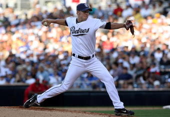 SAN DIEGO - APRIL 06:  Pitcher Jake Peavy #44 of the San Diego Padres throws a pitch against the Los Angeles Dodgers on April 6, 2009 at Petco Park in San Diego, California.  The Dodgers won 4-1.  (Photo by Stephen Dunn/Getty Images)
