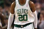 BOSTON - MAY 12:  Ray Allen #20 of the Boston Celtics celebrates his three-point shot to give them the lead over the Orlando Magic in the final minutes in Game Five of the Eastern Conference Semifinals during the 2009 NBA Playoffs at TD Banknorth Garden May 12, 2009 in Boston, Massachusetts. The Celtics defeated the Magic 92-88.  NOTE TO USER: User expressly acknowledges and agrees that, by downloading and or using this photograph, User is consenting to the terms and conditions of the Getty Images License Agreement.  (Photo by Elsa/Getty Images)