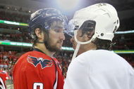 WASHINGTON - MAY 13:  Alex Ovechkin #8 of the Washington Capitals and Sidney Crosby #87 of the Pittsburgh Penguins shake hands after Pittsburgh's 6-2 victory in Game Seven of the Eastern Conference Semifinal  Round of the 2009 Stanley Cup Playoffs at Verizon Center on May 13, 2009 in Washington, DC.  (Photo by Bruce Bennett/Getty Images)