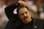 PHILADELPHIA - APRIL 30:  Head coach of the Orlando Magic, Stan Van Gundy on the sideline against the Philadelphia 76ers during Game Six of the Eastern Conference Quarterfinals at Wachovia Center on April 30, 2009 in Philadelphia, Pennsylvania. NOTE TO USER: User expressly acknowledges and agrees that, by downloading and or using this photograph, User is consenting to the terms and conditions of the Getty Images License Agreement.  (Photo by Nick Laham/Getty Images)