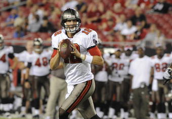 TAMPA, FL - AUGUST 23: Quarterback Luke McCown #12 of the Tampa Bay Buccaneers sets to pass against the Jacksonville Jaguars at Raymond James Stadium on August 23, 2008 in Tampa, Florida.   (Photo by Al Messerschmidt/Getty Images) 